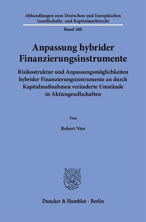 Robert Nies: Anpassung hybrider Finanzierungsinstrumente, Buch