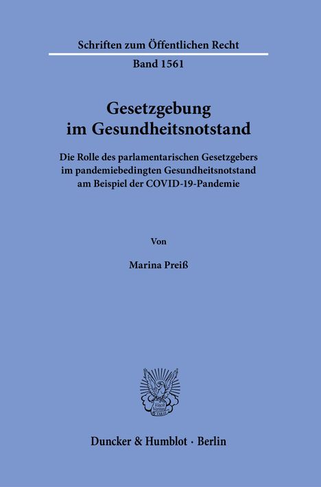 Marina Preiß: Gesetzgebung im Gesundheitsnotstand, Buch