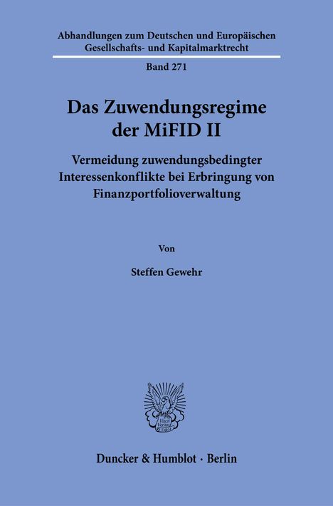 Steffen Gewehr: Das Zuwendungsregime der MiFID II, Buch
