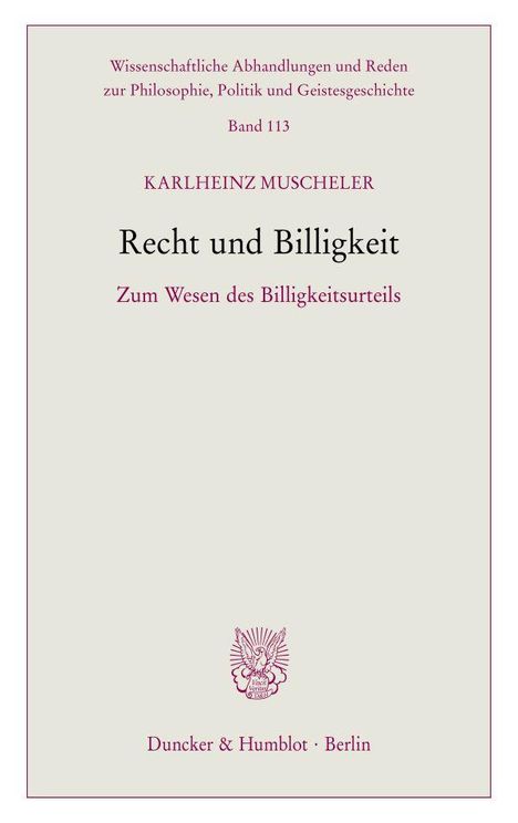 Karlheinz Muscheler: Recht und Billigkeit, Buch