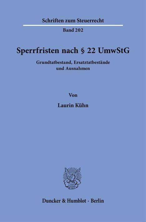 "Sperrfristen nach § 22 UmwStG" in schwarz auf blauem Hintergrund. Unten ein Verlag in Berlin, darüber ein Logo.