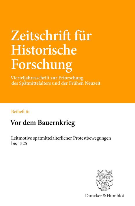"Zeitschrift für Historische Forschung", Beheft 61, "Vor dem Bauernkrieg", Verlag Duncker & Humblot, mit Verlagslogo.