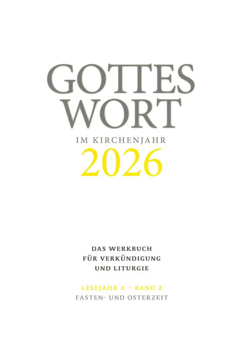 Text: "Gottes Wort im Kirchenjahr 2026" und "Das Werkbuch für Verkündigung und Liturgie". Weißer Hintergrund.