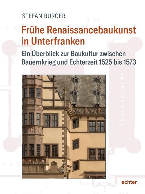 Text über Architektur in Unterfranken. Gebäude im Renaissancestil mit vielen Fenstern und Verzierungen.