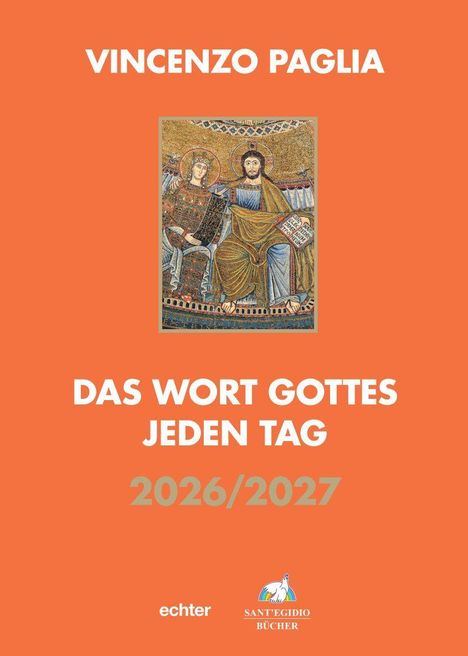 "Vincenzo Paglia. Das Wort Gottes jeden Tag 2026/2027." Mosaik von Jesus und einer Heiligenfigur sitzend.