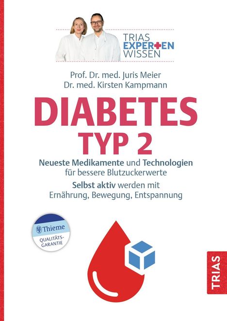 "DIABETES TYP 2. Neuste Medikamente und Technologien. Selbst aktiv werden." Zwei Personen in weißen Kitteln.