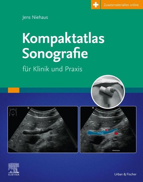 Text: "Jens Niehaus, Kompaktatlas Sonografie für Klinik und Praxis". Bildbearbeitung: Ultraschallbilder mit Beschriftungen.