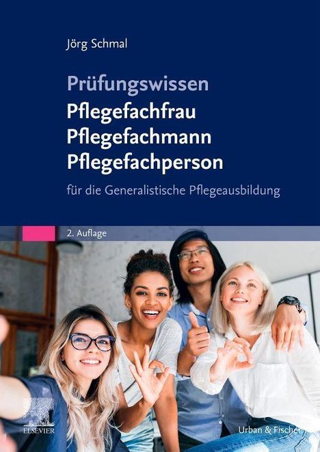 „Prüfungswissen Pflegefachfrau Pflegefachmann Pflegefachperson“ zeigt lachende junge Menschen, die Selfie machen.