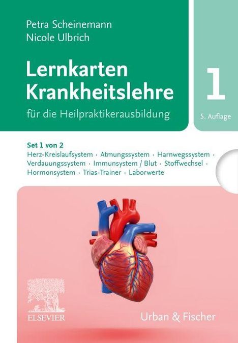 Titel: "Lernkarten Krankheitslehre". Illustration eines anatomischen Herzens unten.