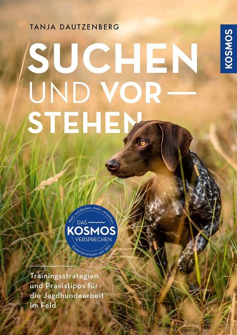 Der Text zeigt den Titel "Suchen und Vorstehen", darunter ist ein Jagdhund in einem Feld zu sehen.