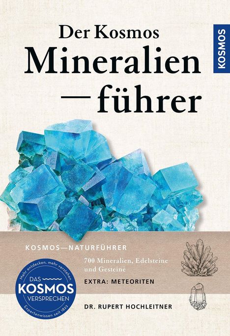 "Der Kosmos Mineralienführer" zeigt blaue Kristalle, beinhaltet 700 Mineralien und ein Logo mit "Das Kosmos Versprechen".