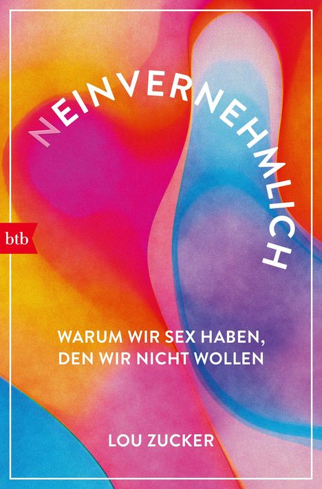 Text: "NEINVERNEHMLICH", "WARUM WIR SEX HABEN, DEN WIR NICHT WOLLEN", "LOU ZUCKER". Abstrakte Farben, Gelb, Rosa, Blau.
