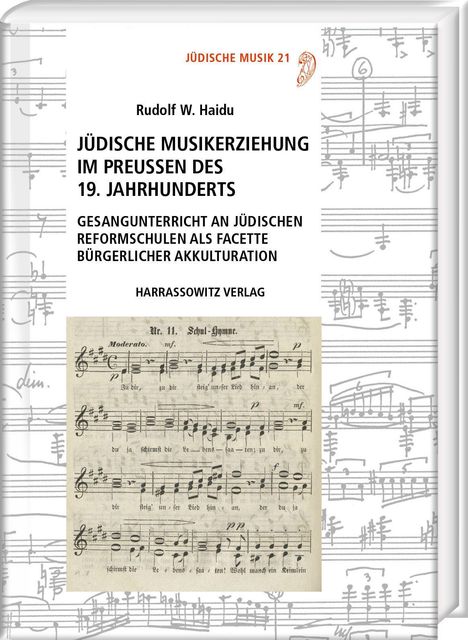 Ein Buchcover mit Notenblättern im Hintergrund und dem Titel "Jüdische Musikerziehung im Preußen des 19. Jahrhunderts".
