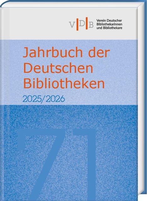 "Jahrbuch der Deutschen Bibliotheken 2025/2026", VDB-Logo, schlichtes Cover in Blau und Weiß.