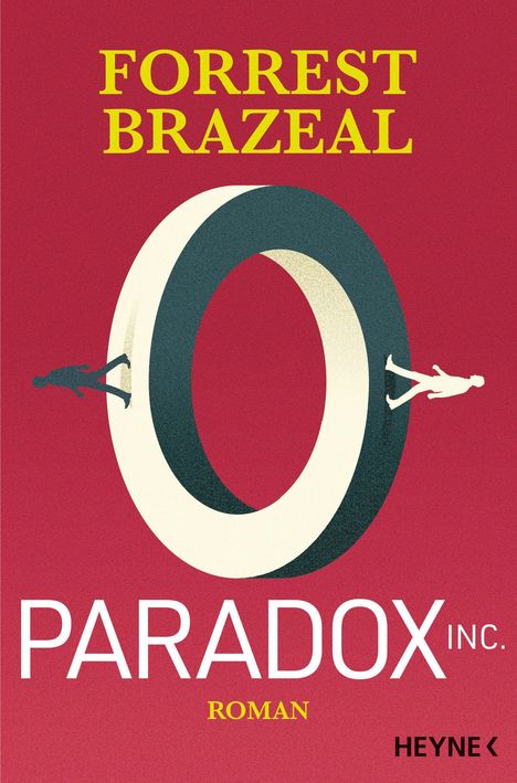 FORREST BRAZEAL. PARADOX INC. ROMAN. Zwei Figuren auf einem endlosen Band in Form einer Schleife, roter Hintergrund.