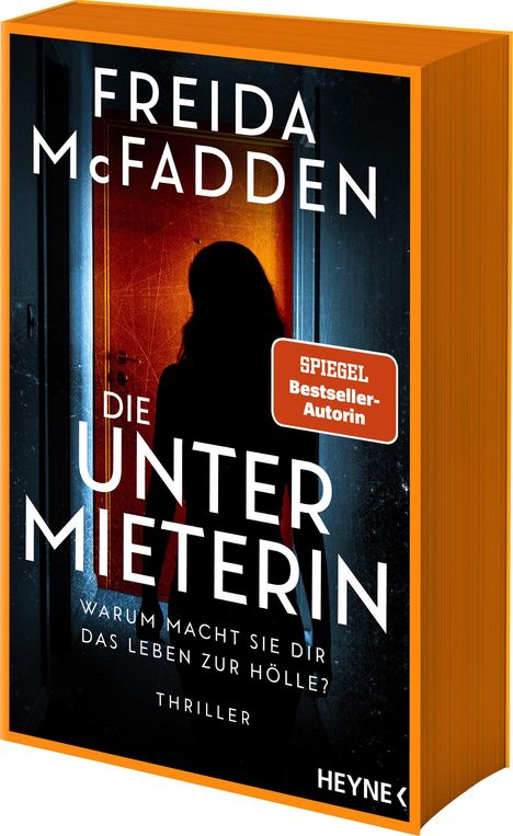 Titel: "Die Untermieterin". Text: "Warum macht sie dir das Leben zur Hölle?". Silhouette einer Frau vor einer Tür.