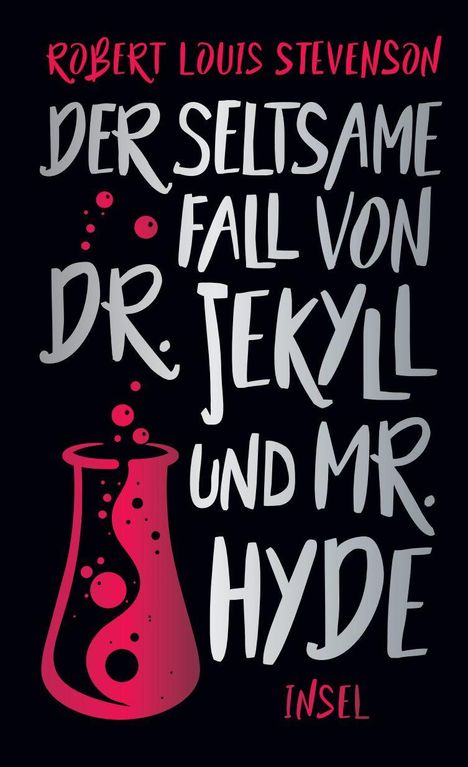 "Robert Louis Stevenson: Der seltsame Fall von Dr. Jekyll und Mr. Hyde" in großen Buchstaben, mit Reagenzglas-Illustration.