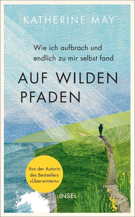 Ein Buchcover mit dem Titel "Auf wilden Pfaden", ein Pfad durch eine grüne Landschaft mit einer stehenden Person.