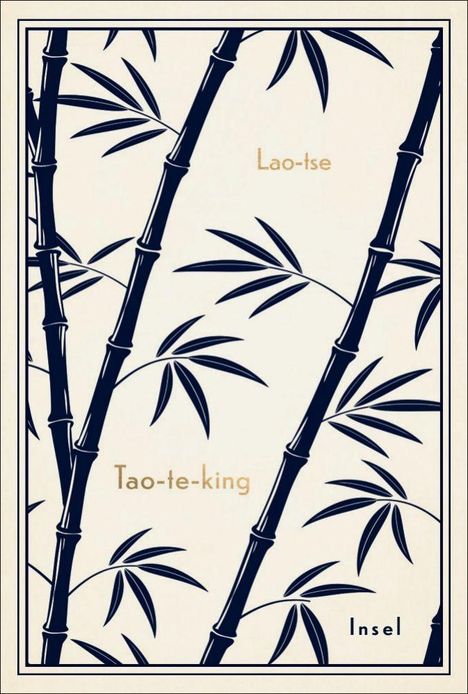 Text: "Lao-tse, Tao-te-king, Insel". Illustration mit Bambusstangen und Blättern in elegantem Design.