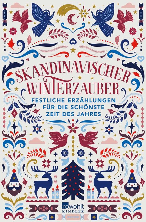 "Skandinavischer Winterzauber: Festliche Erzählungen für die schönste Zeit des Jahres", verziert mit folkloristischen Motiven.