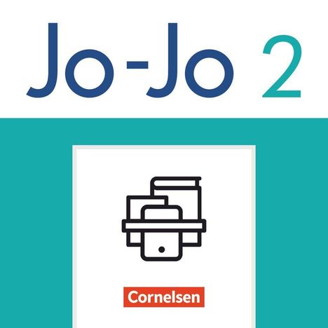 Oben steht "Jo-Jo 2". Darunter ist ein Logo mit stilisierten Büchern und einem Smartphone. "Cornelsen" ist in Rot geschrieben.