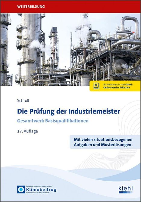 "Die Prüfung der Industriemeister, Gesamtwerk Basisqualifikationen, 17. Auflage." Hintergrund zeigt Industrieanlage.