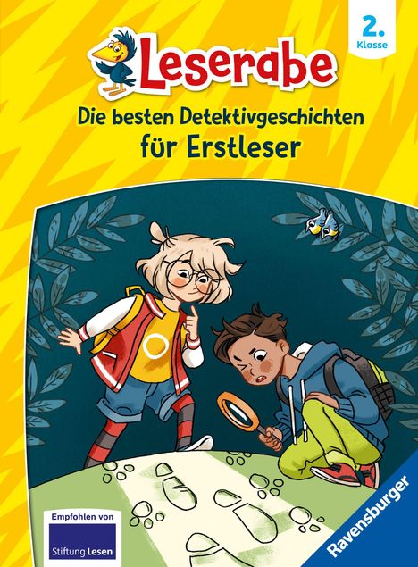 "Leserabe. Die besten Detektivgeschichten für Erstleser. 2. Klasse" mit zwei Kindern, die Spuren untersuchen.
