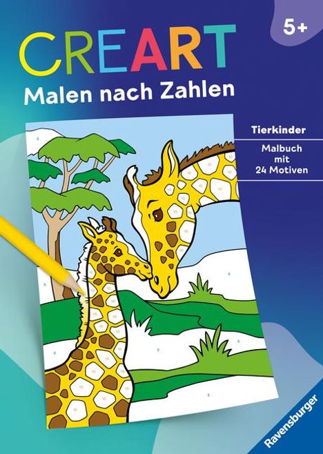 Ravensburger CreArt Malen nach Zahlen ab 5: Tierkinder, Malbuch, 24 Motive, Buch