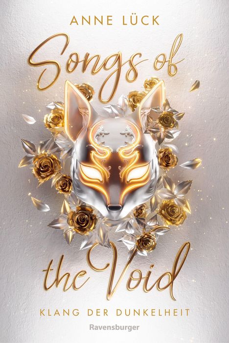 Der Text lautet: "ANNE LÜCK, Songs of the Void, KLANG DER DUNKELHEIT". Goldene Rosen und eine leuchtende Fuchsmaske.