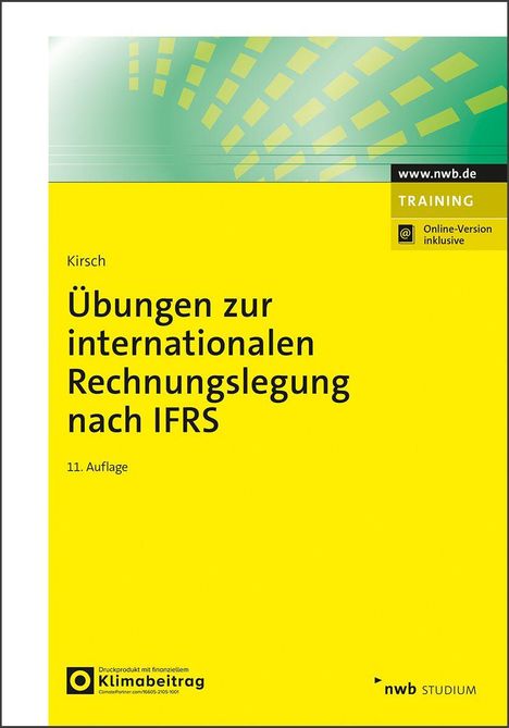 "Übungen zur internationalen Rechnungslegung nach IFRS" auf gelbem Hintergrund. Oben Titel, rechts "TRAINING".
