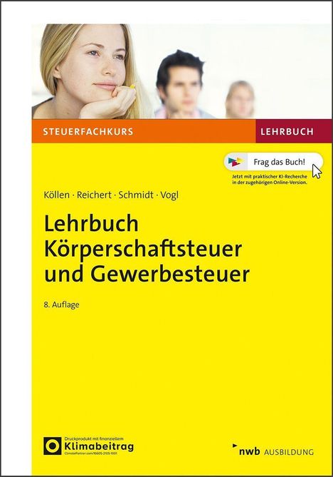 „Lehrbuch Körperschaftsteuer und Gewerbesteuer“, 8. Auflage. Oben rechts ein Button mit „Frag das Buch!“.