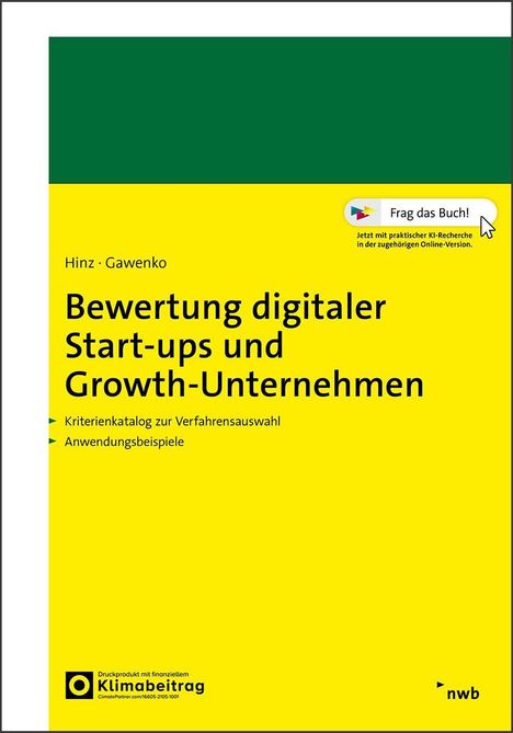 Titel: Bewertung digitaler Start-ups und Growth-Unternehmen. Gelbes Cover mit einem grünen Bereich oben.