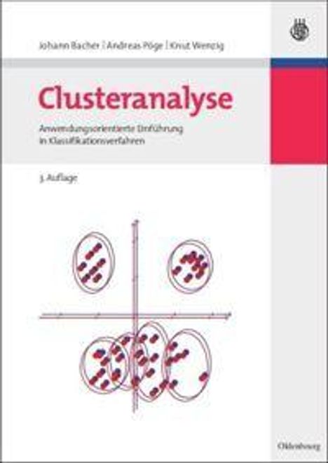 Titel: Clusteranalyse. Anwendungsorientierte Einführung in Klassifikationsverfahren. Grafik von Punkten und Ellipsen.