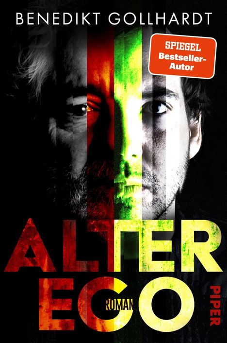 "ALTER EGO ROMAN" und "BENEDIKT GOLLHARDT" in großen Buchstaben; Gesicht geteilt in Farben. Hinweis auf Bestseller.