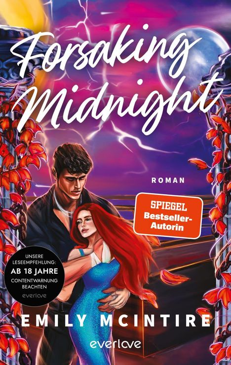Der Text zeigt: "Forsaking Midnight", "SPiEGEL Bestseller-Autorin", "AB 18 JAHRE". Illustration mit Paar vor Vollmond.