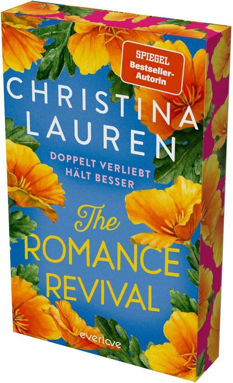 "Spiegel Bestseller-Autorin" steht auf einem orangenen Etikett. Gelbe Blumen auf blauem Hintergrund schmücken das Cover.