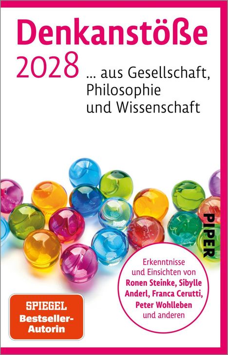 „Denkanstöße 2028“ ... aus Gesellschaft, Philosophie und Wissenschaft. Bunte Kugeln auf weißem Hintergrund.
