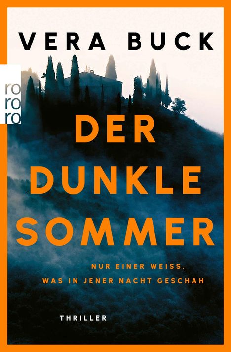 Vera Buck, Der dunkle Sommer, nur einer weiß, was in jener Nacht geschah, Thriller. Silhouetten von Bäumen und Gebäude.