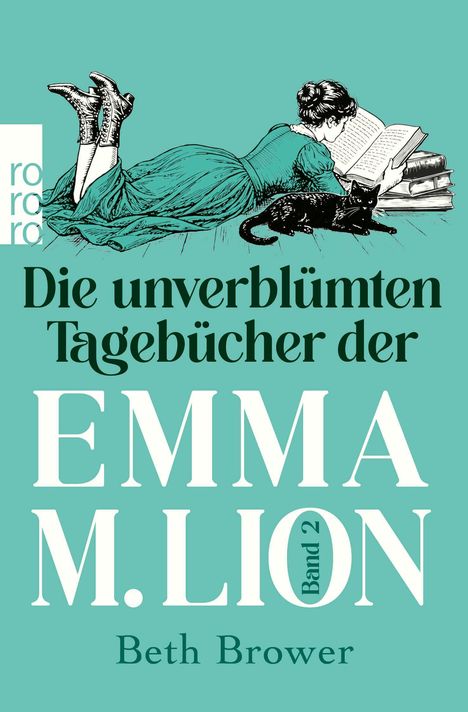 „Die unverblümten Tagebücher der EMMA M. LION Band 2“ von Beth Brower, Frau mit Buch, Katze, retro Stil.