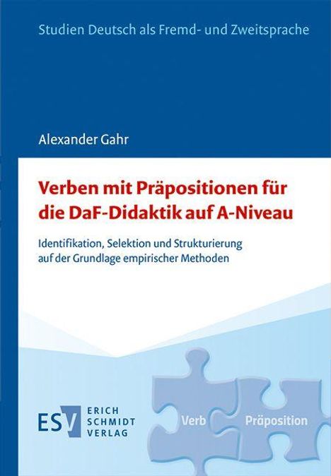 Titel: "Verben mit Präpositionen für die DaF-Didaktik auf A-Niveau". Blaues Design mit Puzzleteilen unten.