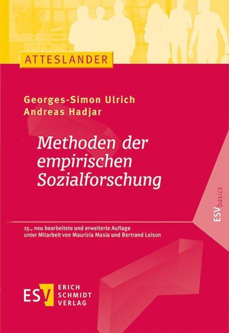 "Methoden der empirischen Sozialforschung" von Georges-Simon Ulrich und Andreas Hadjar. Rote Buchgestaltung mit Silhouetten.