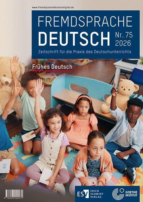 "FREMDSprache DEUTSCH Nr. 75 2026. Frühes Deutsch. Kinder sitzen zusammen, halten Hefte, umgeben von Spielzeug."