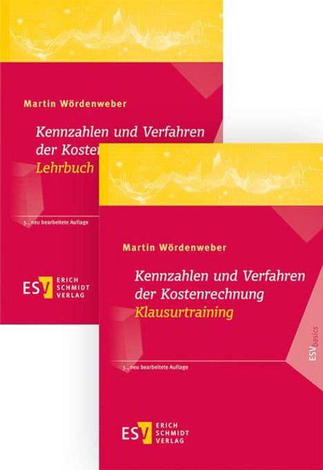 Zwei rote Buchcover mit gelben Elementen. Titel: "Kennzahlen und Verfahren der Kostenrechnung". Oben Name "Martin Wördenweber".