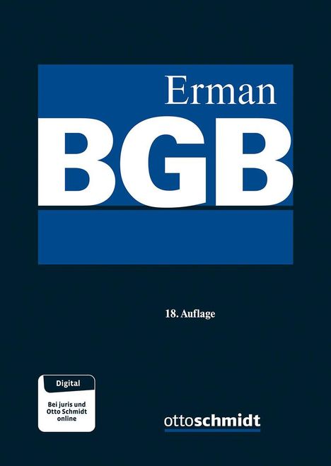 „Erman BGB“, „18. Auflage“, „Digital Bei juris und Otto Schmidt online“, „ottoschmidt“. Blaues, schlichtes Design.