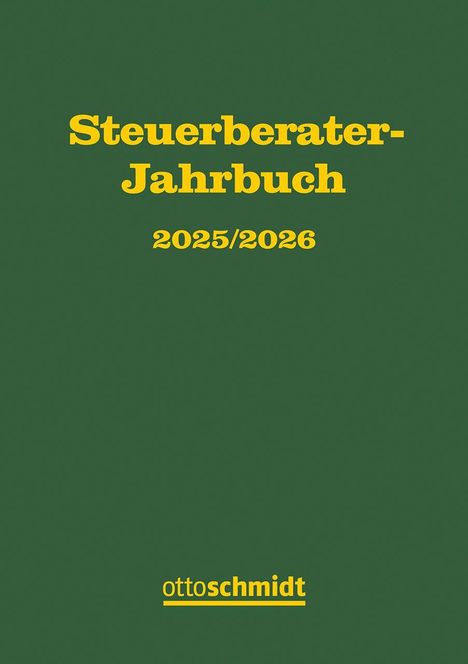 "Steuerberater-Jahrbuch 2025/2026" in Gelb auf Grün. Unten "otto schmidt" Logo in Gelb.