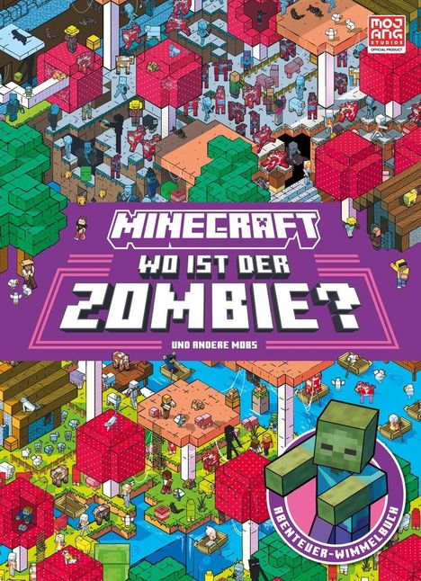 "Minecraft: Wo ist der Zombie? und andere Mobs" steht auf einem bunten, blockartigen Illustrationscover. Unten ein Zombie-Icon.