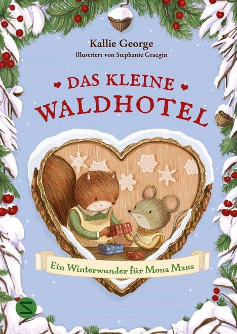 "Das kleine Waldhotel", "Ein Winterwunder für Mona Maus". Illustration: Eichhörnchen und Maus tauschen Geschenke.