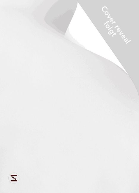 Text: Cover reveal folgt. Weiße Seite, obere Ecke umgeknickt. Unten links kleines Symbol mit stilisiertem "M".