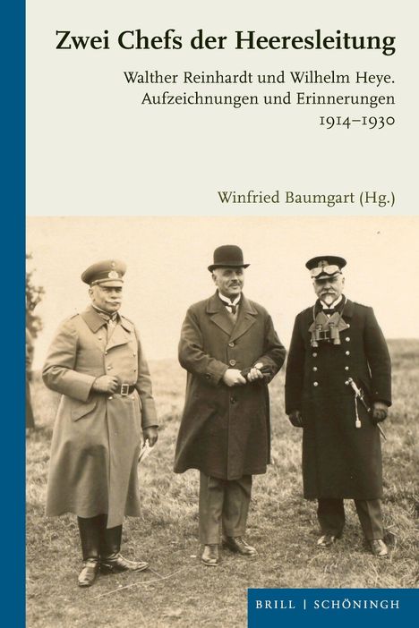 Buchtitel: Zwei Chefs der Heeresleitung. Bild: Drei Männer in Mänteln und Hüten auf einer Wiese.