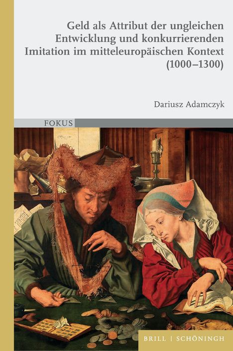 Titel: "Geld als Attribut der ungleichen Entwicklung". Autor: Dariusz Adamczyk. Illustration: Zwei Menschen zählen Münzen.